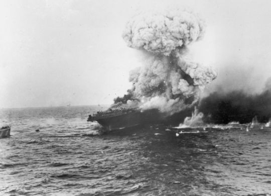 Explosion aboard the USS Lexington 8 May 1942